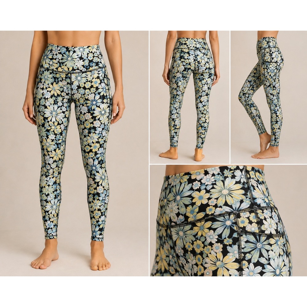 Kensie Performance Pistachio Vintage Floral Pocket Leggings Size Small NWT